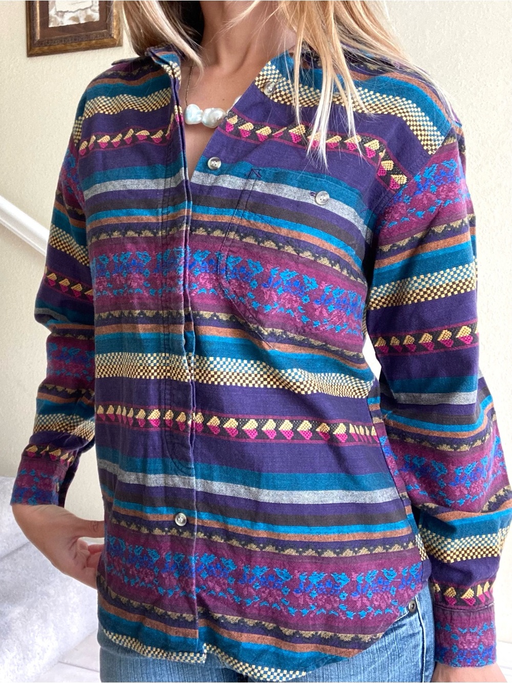 Vintage 90s cotton button down flannel long sleeve shirt cottage cabincore